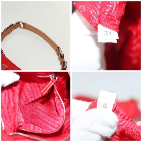 PRADA Shoulder Bag Nylon Leather Red Silver Auth - Picture 14 of 15